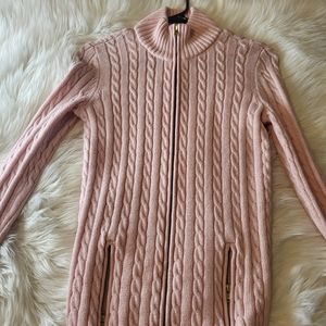 Pink classic tommy hilfiger cable knit zip sweater